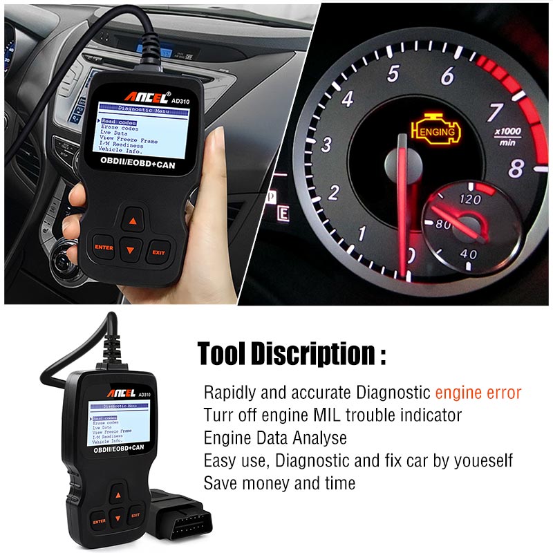 Ancel AD310 OBD2 Scanner Car Engine Analyzer Tool OBD 2 OBDII Code Reader Auto Scanner Tool Automotive Diagnostic Tool for Car