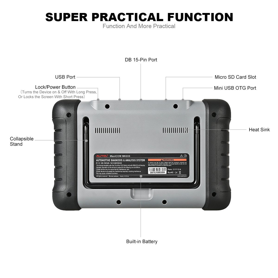 Autel Original MaxiCOM MK808 Diagnostic Tool 7-inch LCD Touch Screen Swift Diagnosis Functions of EPB/IMMO/DPF/SAS/TMPS and More