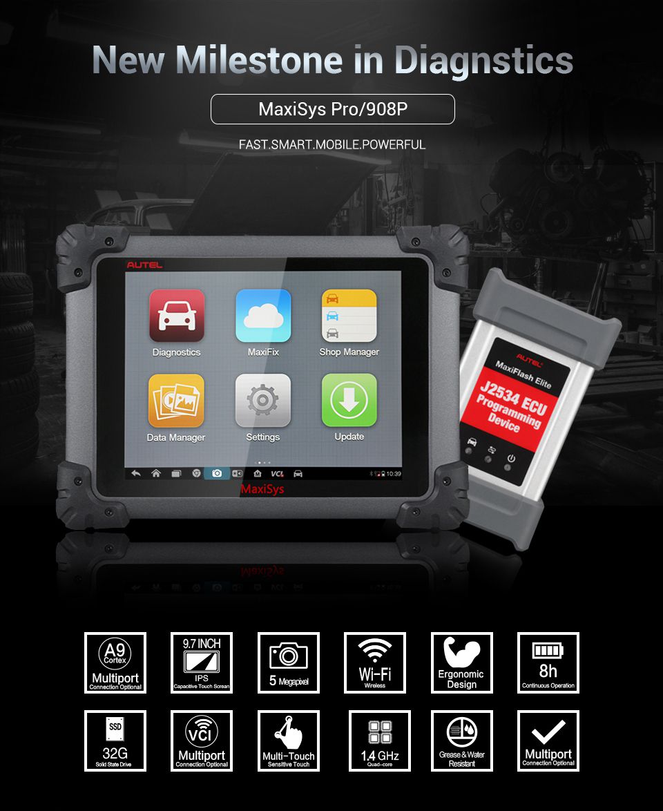 Autel MaxiSys Pro MS908P Car Bluetooth/WIFI Diagnostic / ECU Programming Tool