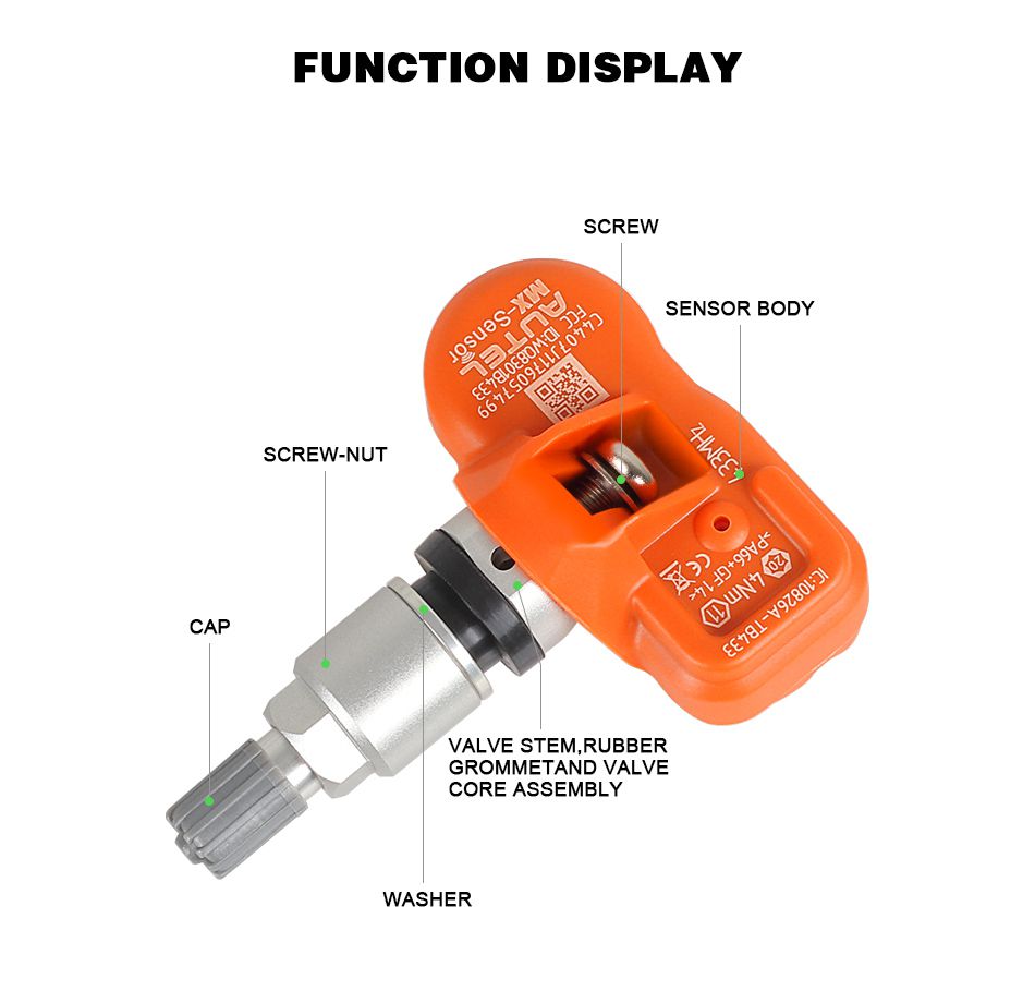 Autel MX-Sensor 433MHz/315MHz Universal Programmable TPMS Tire Pressure Monitor Sensor Replacement