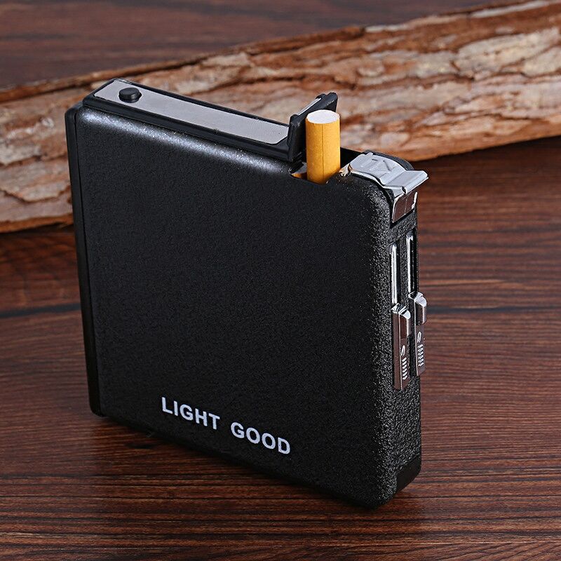 Cigarette Case Automatic Lighter Ejection Butane Windproof Metal Box Holder Home Outdoor Smoking Cigarettes case No Fuel NO Gas