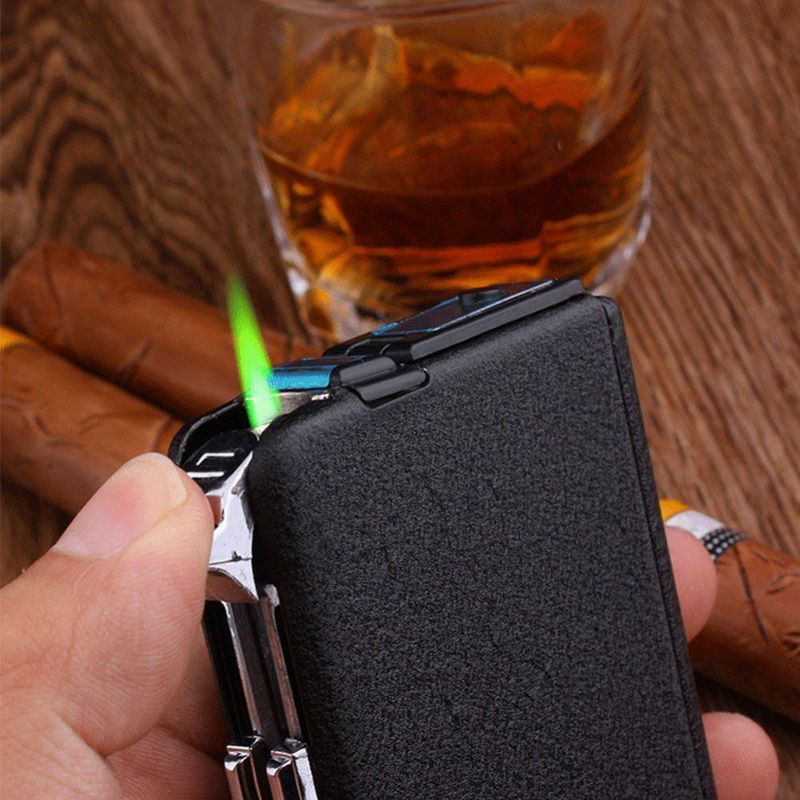 Cigarette Case Automatic Lighter Ejection Butane Windproof Metal Box Holder Home Outdoor Smoking Cigarettes case No Fuel NO Gas