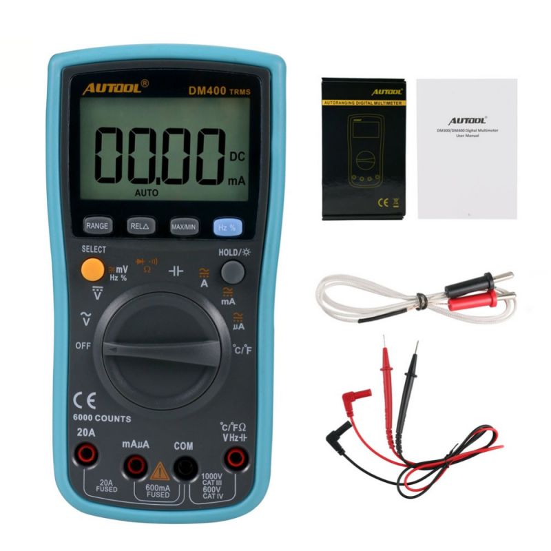 AUTOOL DM400 Digital Multimeter 6000 Counts Backlight AC/DC Ammeter Voltmeter Ohm Portable Meter