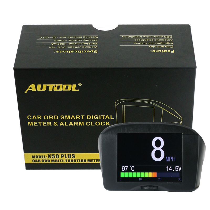 AUTOOL X50 Plus Multi-Function Car OBD Smart Digital Meter + Alarm Fault Code Water Temperature Gauge Digital Voltage Speed Meter Display