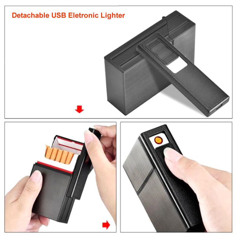 CC035A Brand New Detachable Metal Cigarette Case with USB Rechargeable Eletronic Lighter