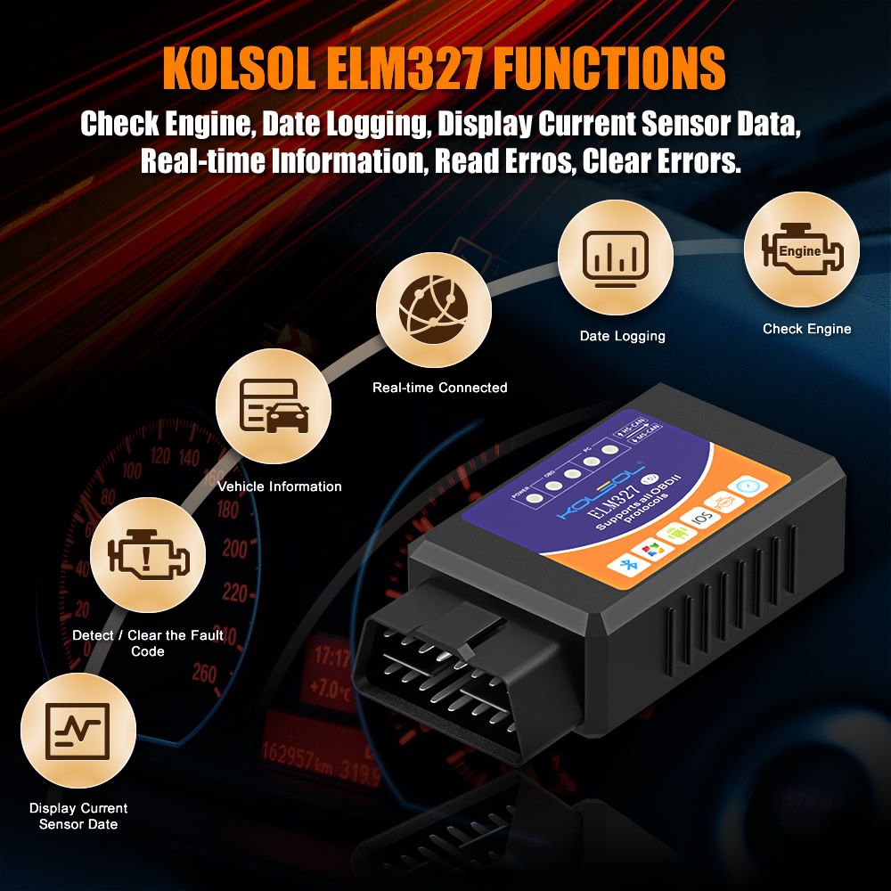 KOLSOL ELM327 Bluetooth OBD2 Scanner V1.5 ELM327 with Switch modified for Ford CH340+25K80 chip HS-CAN / MS-CAN