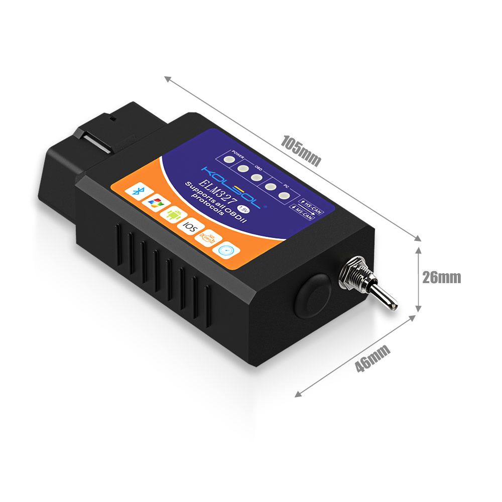 KOLSOL ELM327 Bluetooth OBD2 Scanner V1.5 ELM327 with Switch modified for Ford CH340+25K80 chip HS-CAN / MS-CAN