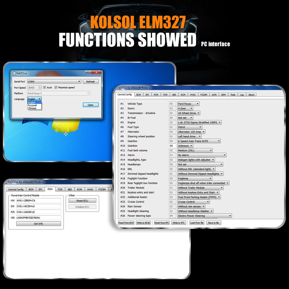 KOLSOL ELM327 USB V1.5 with Switch modified for Ford ELMconfig Forscan CH340+25K80 chip HS-CAN / MS-CAN