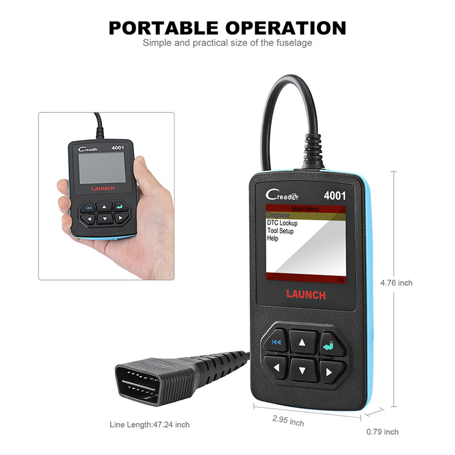 Launch CReader 4001 OBD2 Code Reader Diagnostic Scanner works with 2.4" TFT 320*240 dpi color LED display