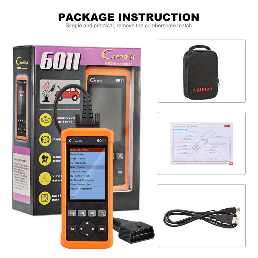 Launch CReader 6011 OBD2/EOBD Diagnostic Scanner with ABS and SRS System Diagnostic Functions