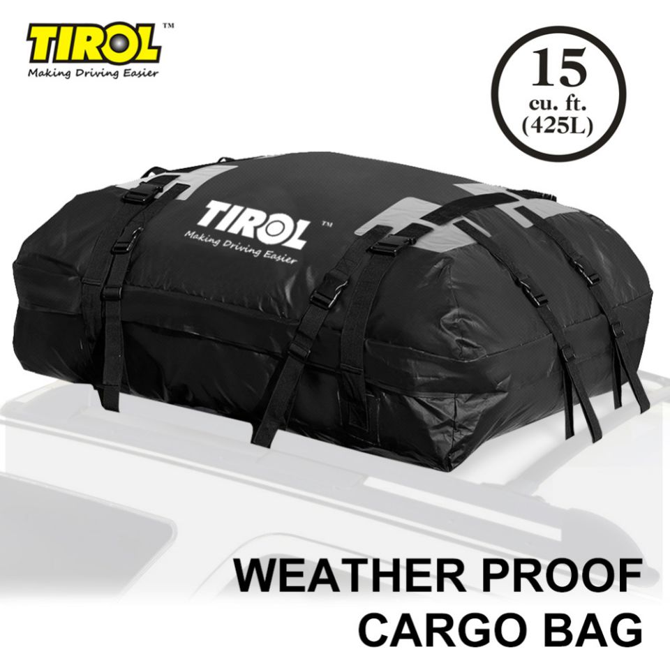 TIROL T24528a Waterproof Roof Top Carrier Cargo Luggage Travel Bag (15 Cubic Feet) For Vehicles With Roof Rails