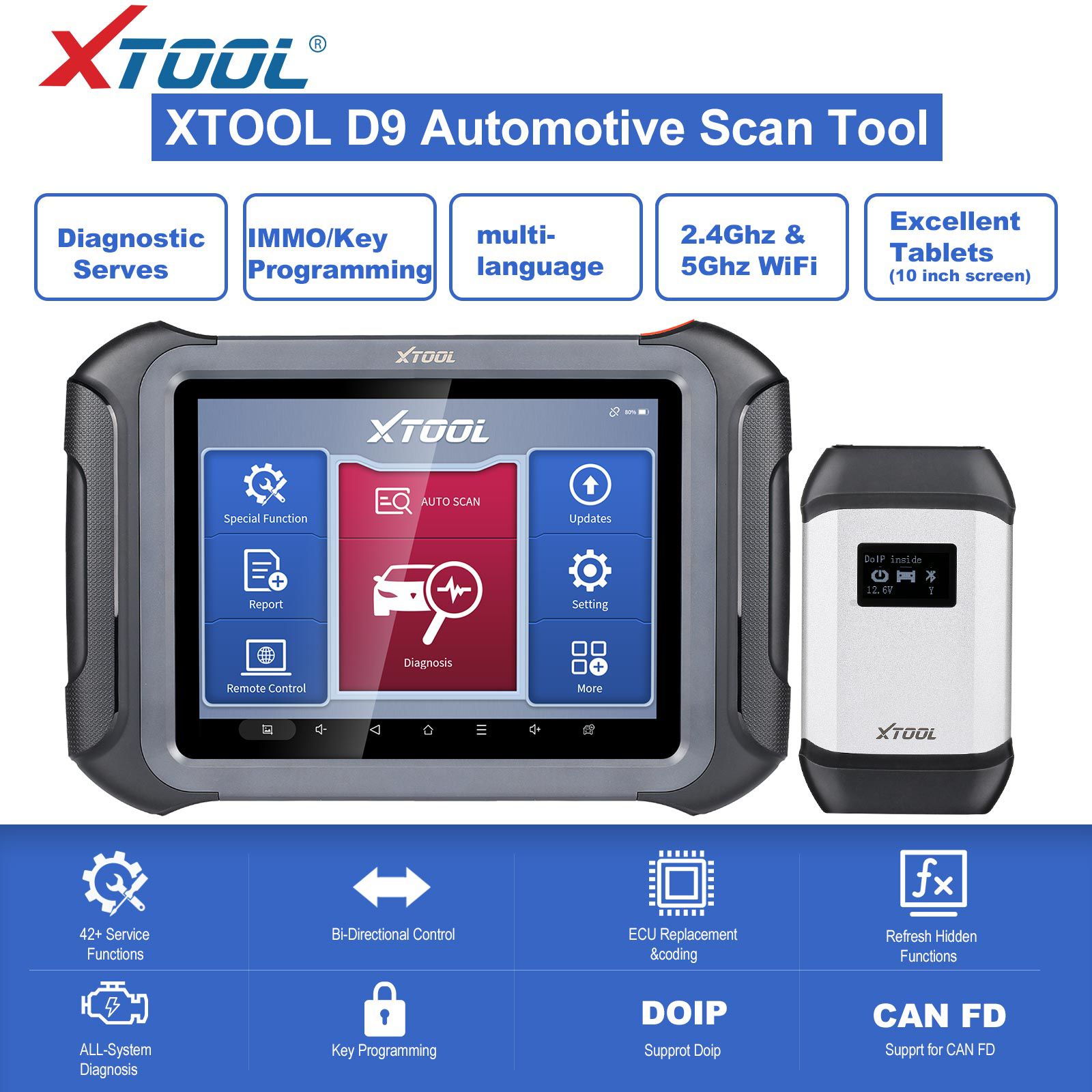 2023 XTOOL D9 Automotive Scan Tool Topology Map Bi-Directional Control ECU Coding Full Diagnostics & 42+ Reset Services Support DoIP & CAN FD