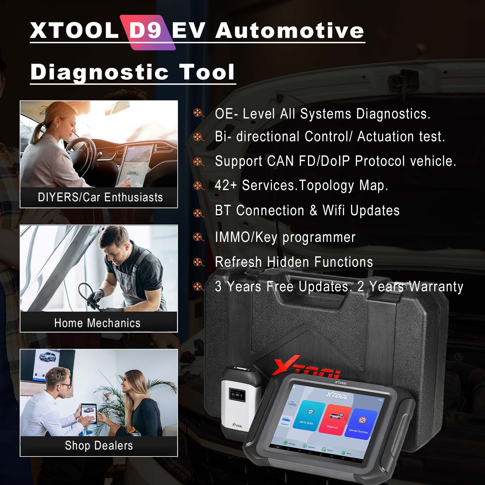 2023 XTOOL D9 EV Electric Vehicles Diagnostic Tablet Support DoIP and CAN-FD For Tesla For BYD With Battery Pack Detection